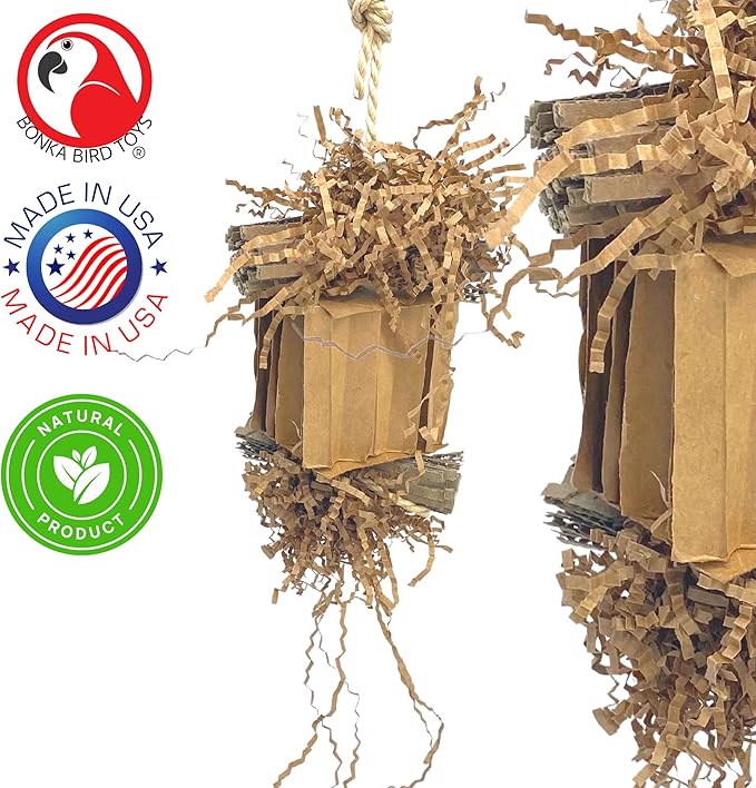 Bonka Bird Toys 3857 Medium Shreddy Eddy Foraging Shred Small Medium Bird Toy Cardboard Waffle Crinkly Paper Conures Parakeets African Greys and Other Similar Birds
