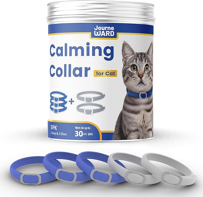 Calming Collar for Cats - 5 Pack, 150-Day Cat Calming Collar, Stress Relief & Anxiety Control for Cats, Calm Collars Cat (3 Blue & 2 Gray)