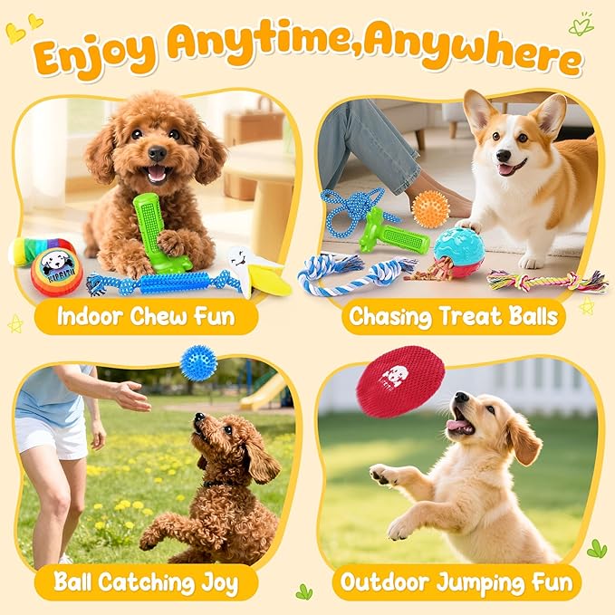 KIPRITII 25 Pack Dog Toys Set – Ideal for Teething, Entertainment & Interactive Play, Includes Puppy Toys, Rope Toys, Treat Balls and Squeaky Dog Toys