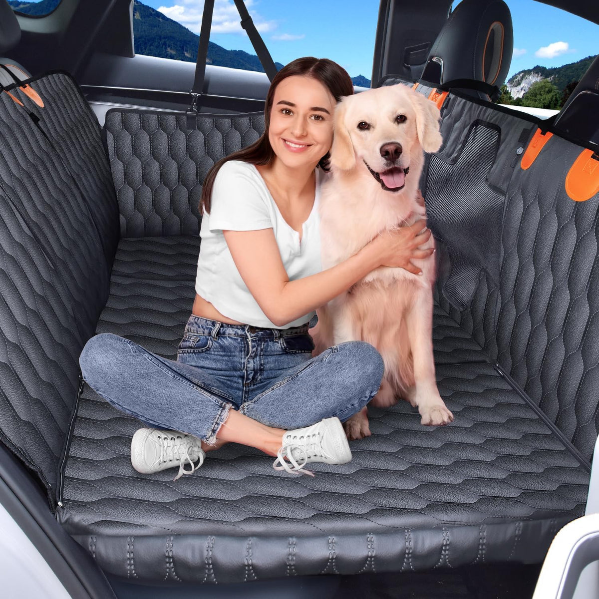 3-in-1 Convertible PU Leather Dog Car Seat Extender & Booster Seat – 400lb Capacity, Waterproof, Hard Bottom, Scratch-Proof Hammock for Cars & SUVs-L