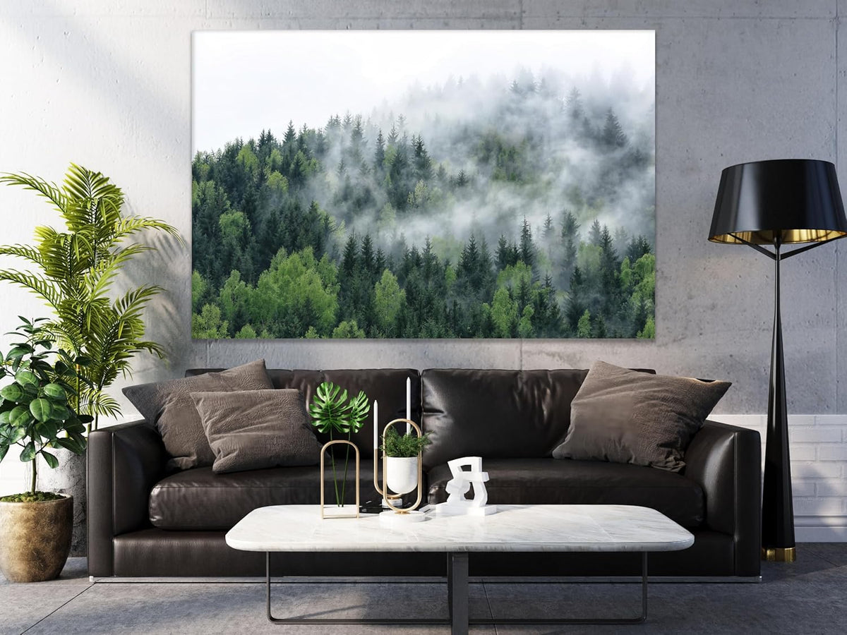 Nature Wall Art Prints - Ocean Forest Mountain Lake Canvas Landscapes - Small to Extra Large Living Room Bedroom Kitchen Bathroom Décor (Pine Trees in Fog, 20L" x 30W")