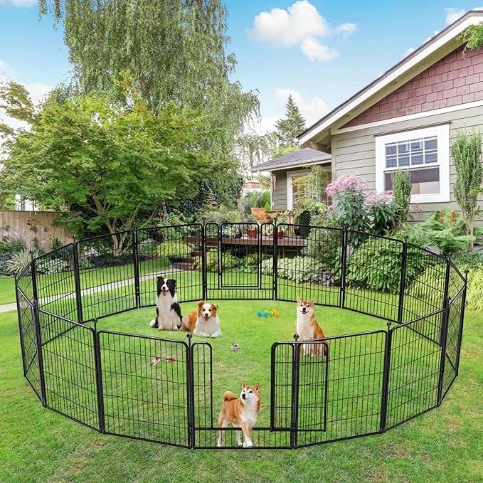 Dog Playpen 32 inch 24 Panels Indoor Outdoor Dog Pen for Medium/Small Dogs Heavy Duty Metal Dog Fence Outdoor for Yard, Puppy Playpen with Door Portable Pet Fence for RV Camping Yard