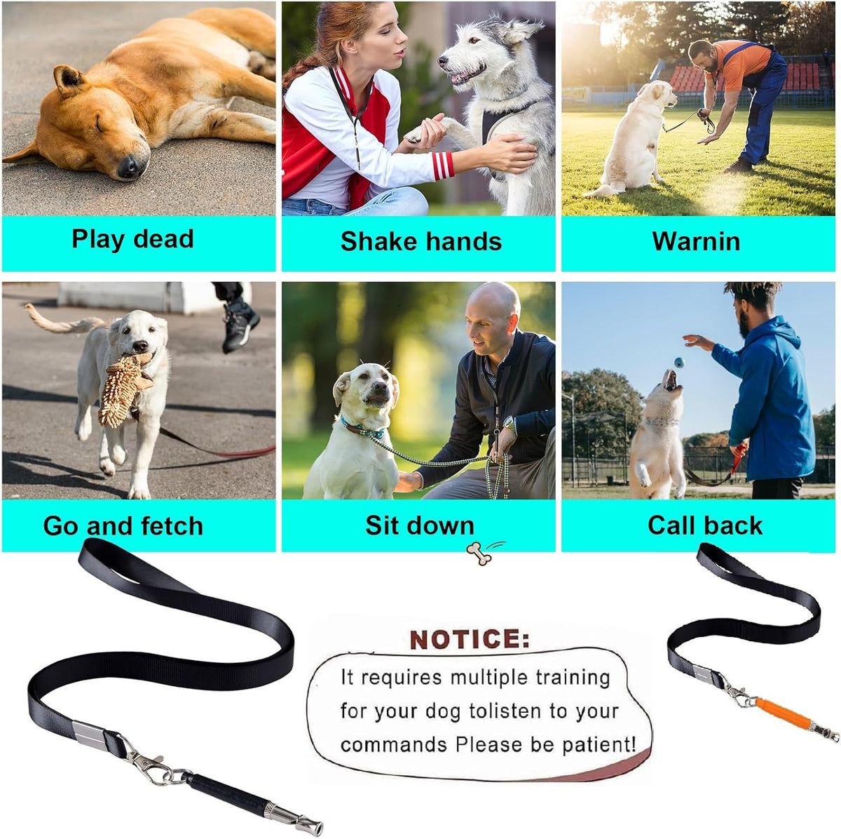 3 PCS Dog Whistles Set, Adjustable Recall Dog Training Whistle Silent Dog Whistle to Stop Barking with Lanyard,Dog Clicker(Orange)