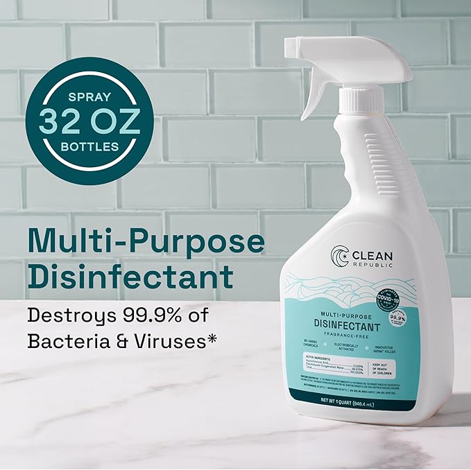 Clean Republic Multi-Purpose Disinfectant, Cleaning Spray, 32 Fluid Ounce Bottle, 2-Pack