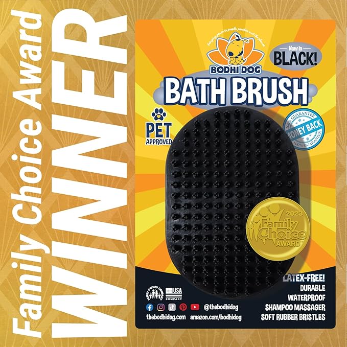 Bodhi Dog Shampoo Brush - Pet Grooming & Bath Supplies for Dogs and Cats - Bath Brush for Long & Short Hair - Premium Scrubber for Shower, Bathing & Massage (One Pack, Black)