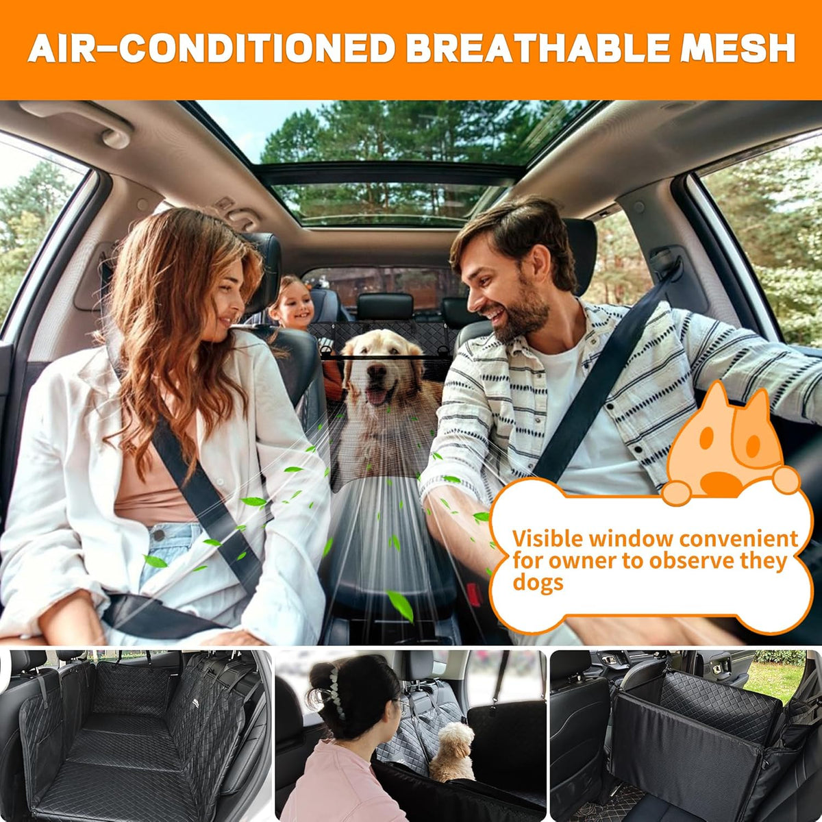 Back Seat Extender for Dogs,Waterproof Dog Car Seat Cover Protector with Mesh Window,Large Space Hammock for Car SUV Truck Dog Travel