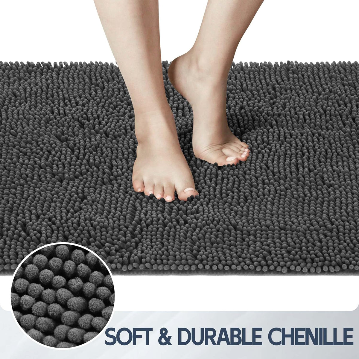 Dog Door Mat for Muddy Paws, 48" x 36" Chenille Absorbent Front Door Mat Inside, Large Runner Mud Mat for Dogs, Trap Dirt Washable Non Slip Outdoor Indoor Entrance Doormats, Grey