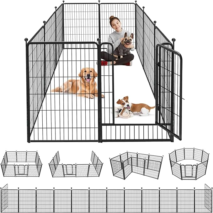 Dog Playpen 40 inch 10 Panels Indoor Dog Pen for Large/Medium/Small Dogs Heavy Duty Metal Dog Fence Outdoor for Yard, Puppy Playpen with Door Portable Pet Fence for RV Camping Yard