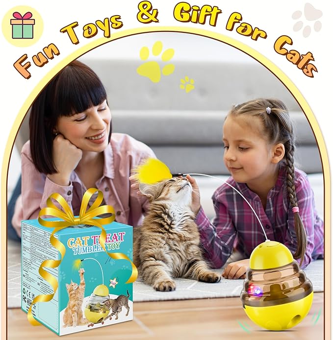 Interactive Cat Toys for Indoor Cats,Tumbler Toy for Kitten Tracking Balls Treat Dispenser for Bored Cat and Small Dogs to Chase and Exercise (Yellow)