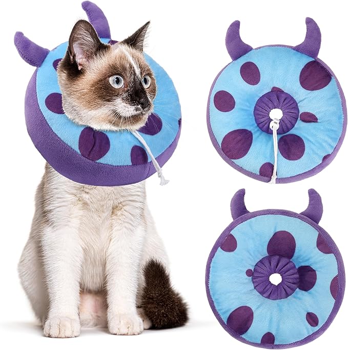 Adjustable Cat Collar Soft to Stop Licking After Surgery for Kitten, Alternative to Cone of Shame, Donut Cone for Cats, Pet Elizabethan Collar (Monster, Small)