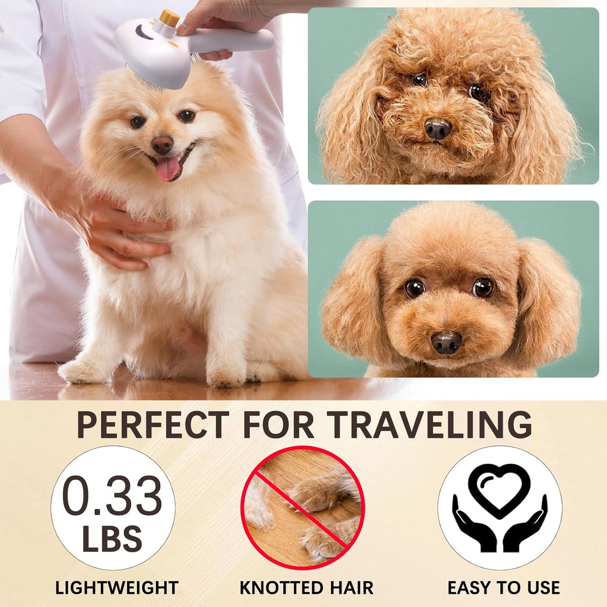 Pet Steam Brush for Dogs and Cats - 4-in-1 Spray Detangling Comb - Steam Detangling and Grooming - Water Brush for Long and Short Haired Pets - Includes Waterless Shampoo and Comb