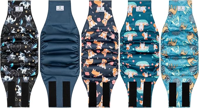 5 Pack Dog Diapers Male,Reusable Leakproof Pet Soft Dog Belly Band Wraps,High Absorbency Male Dog Diaper,Wider Washable Belly Band for Doggy Incontinence and Puppy Training