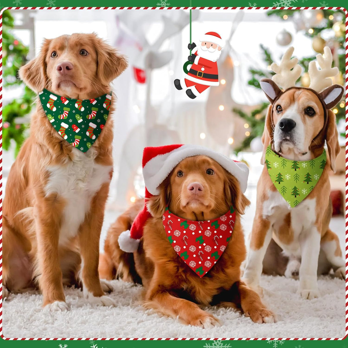 Chunful 30 Pcs Christmas Bandanas for Dogs Xmas Bandanas Bulk with Santa Snowflake Candy Cane Patterns Soft Bibs Adjustable Triangle Doggie Scarf for Small Medium Large Pet 25.6 x 17.7 x 17.7 Inch
