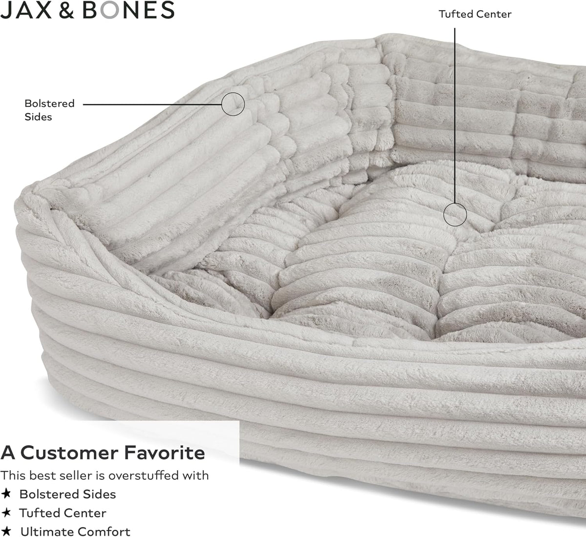Jax & Bones Dog Napper - Luna Grey Machine Washable Bed for Dogs - Extra Heavy Duty Bolstered Sides - Large Grey Dog Mat | 40 x 32 Inches