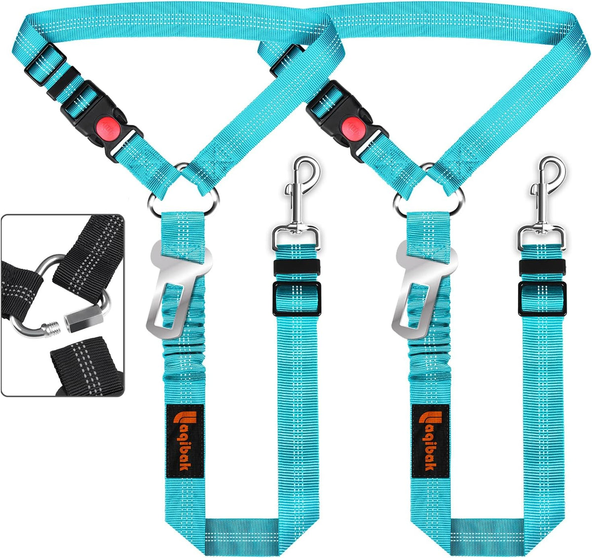 Removable Dog Seat Belt Harness for Car, 3 in 1 Pet Dog Car Seatbelt Leash, Retractable Restraint Secures to Vehicle Headrest & Adjustable Reflective Bungee Dog Seatbelt Tether, Blue