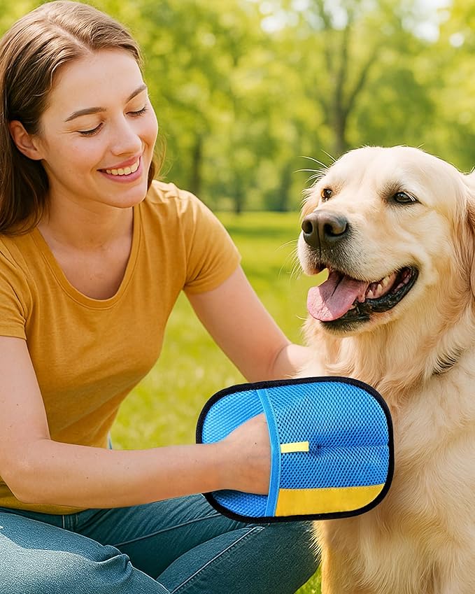2025 Thickened Electrostatic Pet Hair Removal Gloves (2 Pcs) - Reusable Strong Grooming Gloves for Cats & Dogs, Hair Remover for Couch, Furniture, Carpet, Car Seats & Clothing (Blue)