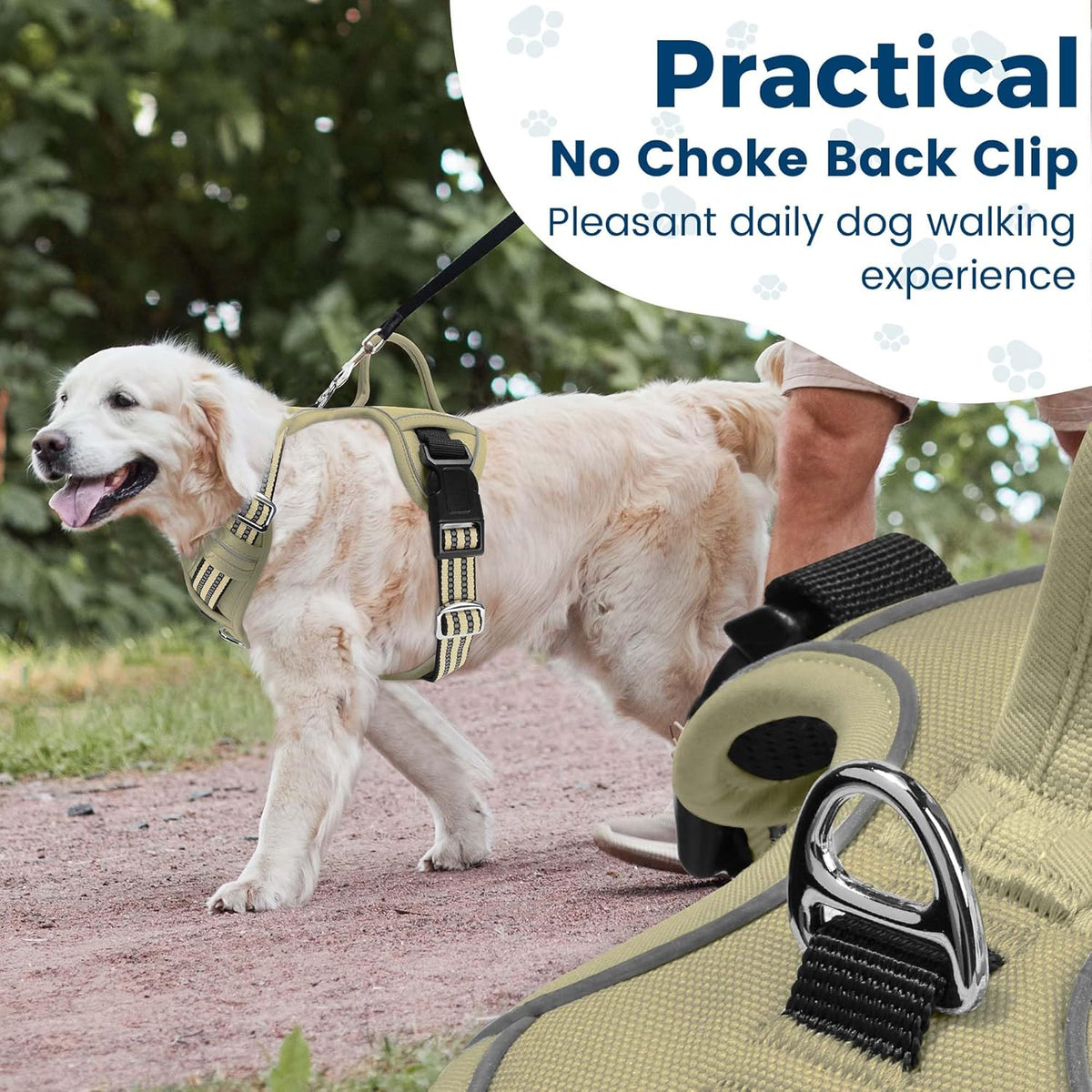 Funfox Dog Harness No Pull, Adjustable Pet Vest Harness, Super Soft Material with Vertical Handle Easy Control, Reflective Night Walking, 2 Leash Clips for XLarge Dogs, Army Green, XL