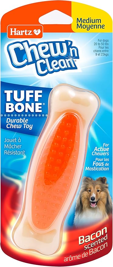 Hartz Chew 'n Clean Tuff Bone Bacon Scented Dental Dog Chew Toy - Medium