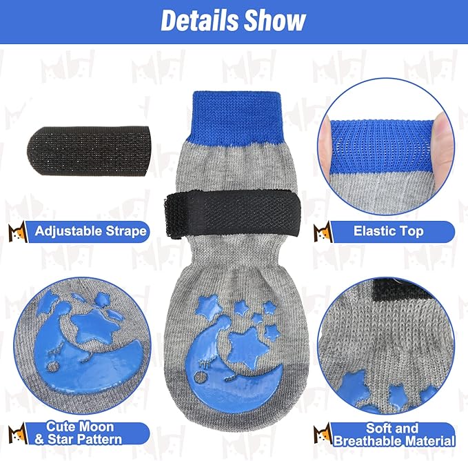 BEAUTYZOO Anti-Slip Dog Socks,Dog Shoes for Hot/Cold Pavement,Paw Protectors with Grips 3 Pairs for Puppy Small Medium Large Senior Old Dogs,Dog Socks to Prevent Licking and Hardwood Floor Protection