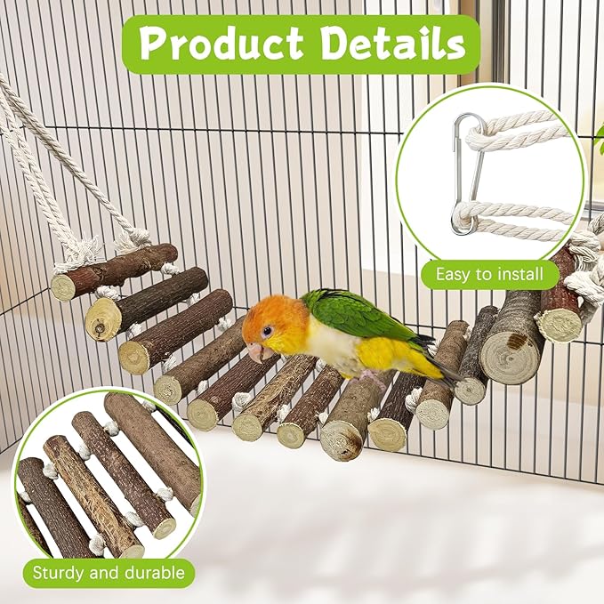 BNOSDM Wooden Bird Rope Ladders 2 Pcs Birds Ladder Bridge Toy Parrot Cage Ladder Parakeet Swing Suit for Budgie, Lovebird, Conure, Cockatoo, Finch