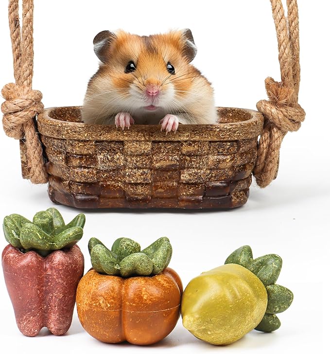 TEEWY Guinea Pig Chew Toys, Prevent Teeth Overgrowth, Natural Vegetables and Timothy Grass, Hamster Chew Toys, Chinchillas, Gerbils, Ha, Rabbit Rodents Teeth Care, Fruits & Vegetables & Basket Set