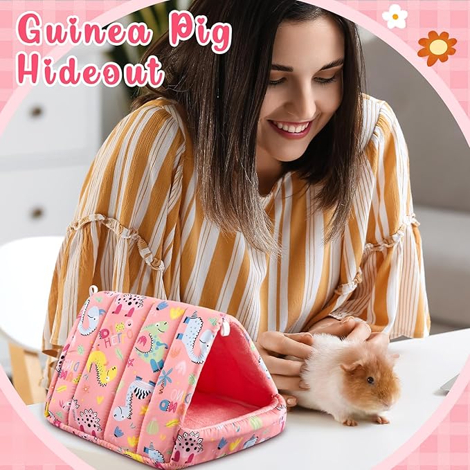 4 Pcs Guinea Pig Hideout, Guinea Pig Bed Tunnel, Rabbit Washable Small House Cage Accessories for Bunny Hedgehog Mouse Chinchillas Hamsters Ferrets Bearded Dragons Rats(Cartoon, 7.9 in)