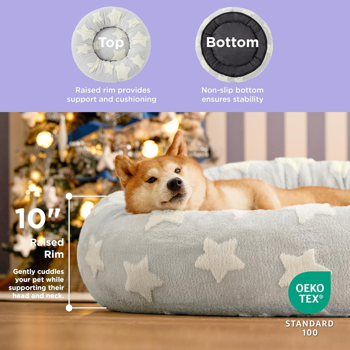 LE SURE Donut Large Dog Bed - Round Cat Beds for Indoor Cats Anti-Anxiety Calming Pet Beds, Washable Cute Modern Beds with Teddy Sherpa Plush & Anti Slip Bottom, 36 Inch, Galaxy Grey