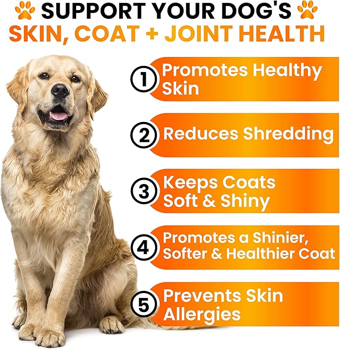 Omega 3 for Dogs - Fish Oil for Dogs Chews - Allergy and Itch Relief - Anti Shedding Supplement - Joint Health Treatment - Dry Itchy Skin and Coat Supplement - Salmon Oil - EPA & DHA - Made in USA