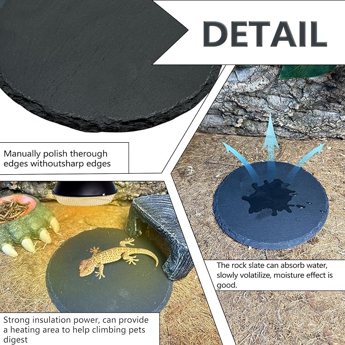 Reptile Basking Platform 6.0IN Turtle Rock Slate Plate Food Bowl Feeding Dish Tortoise Bathing Resting Terrace for Bearded Dragon Chameleon Gecko Snake Lizard Frog Newt