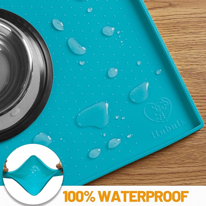 Hubulk Dog Feeding Mat,100% Waterproof Food Grade Silicone Pet Food and Water Bowl Placemat,Dishwasher, High Raised Edge to Prevent Spills,Nonslip Tray to Stop Messes on Floor（28"x18"x0.8", Green）