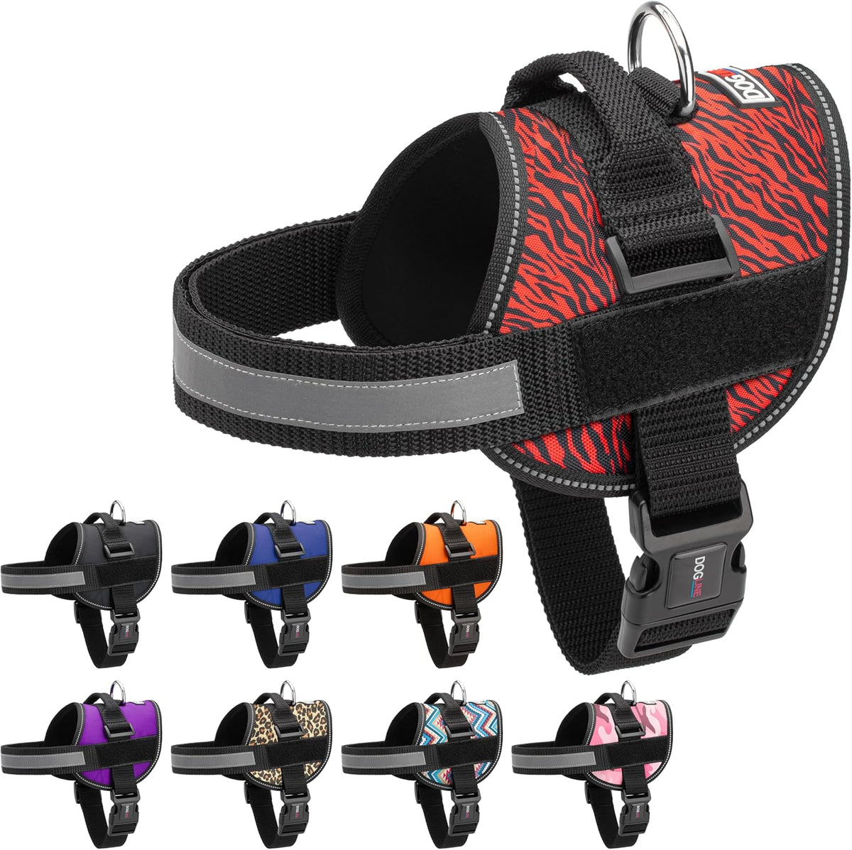 Dogline Dog Harness, Reflective No-Pull Adjustable Vest with Handle for Walking, Training, Breathable, No - Choke Harness for Small, Medium or Large Dogs Room for Patches Zebra Black/Red XS 15"-18"