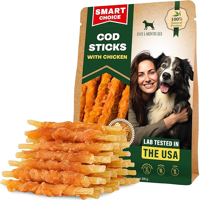 Beloved Pets Dog Treats Rawhide - Free Cod Sticks Chicken Wrapped 10.6 oz - All Natural & Grain Free Long Lasting Chews for Large & Small Dogs - Dried Pet Snacks - Support Healthy Teeth & Skin Coat