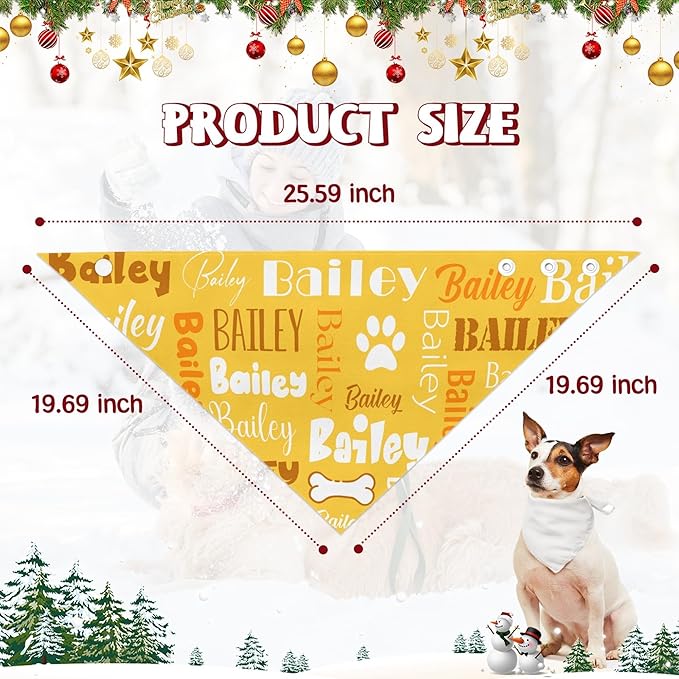Personalized Dog Bandanas Custom Neckwear Name Button Anti-loosening Dog Scarf Triangle Bibs Kerchief Pet Costume Accessories for Small Medium Large Dogs Cats Pets Birthday-Yellow