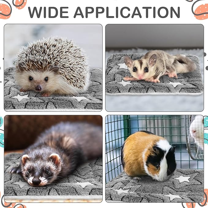 Haull 4 Pcs Waterproof Guinea Pig Bedding Winter Guinea Pig Bed Plush Cage Liners Soft Dog Cat Mat Reversible Winter Cozy Animal Pee Pad Hamster Bed Mat for Bunny(Gray Star,13 x 10 Inch)