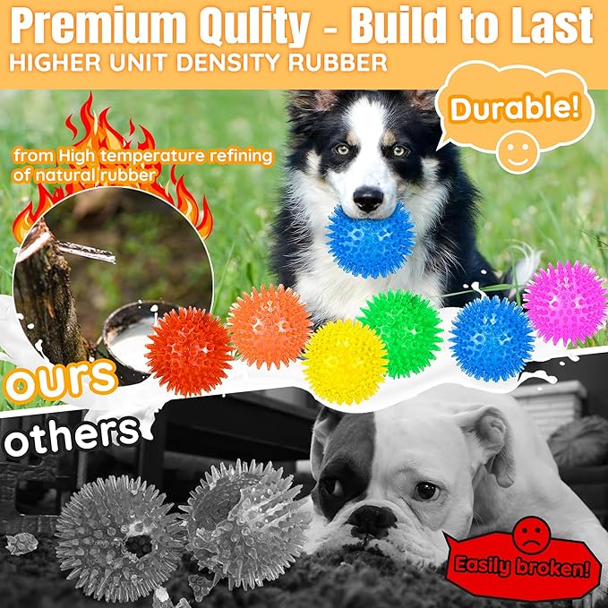 6-Pack 3.5” Squeaky Dog Balls, Durable Soft Spiky Chew Rubber Fetch Toy Balls for Large Medium Aggressive Chewers Teeth Cleaning Chewing Playing Training & Boredom Buster Indoors Outdoors