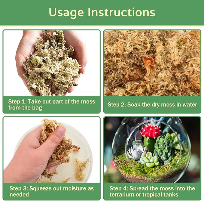 Riare 1.1LB Premium Sphagnum Moss for Reptiles- 25QT Natural Reptile Moss Dried, Forest Live Moss for Terrarium, Frogs Snake Peat Moss Bedding for Leopard Gecko Turtle Anoles Salamanders Orchid Plants