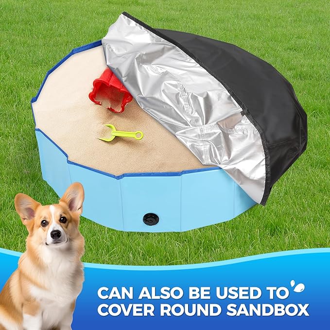 79 inch Dog Pool Cover, Portable Round Collapsible Bathing Tub Kiddie Pool Cover with Oxford Cloth Material and Drawstring Design, Waterproof and Dustproof (Black) - Only Cover…