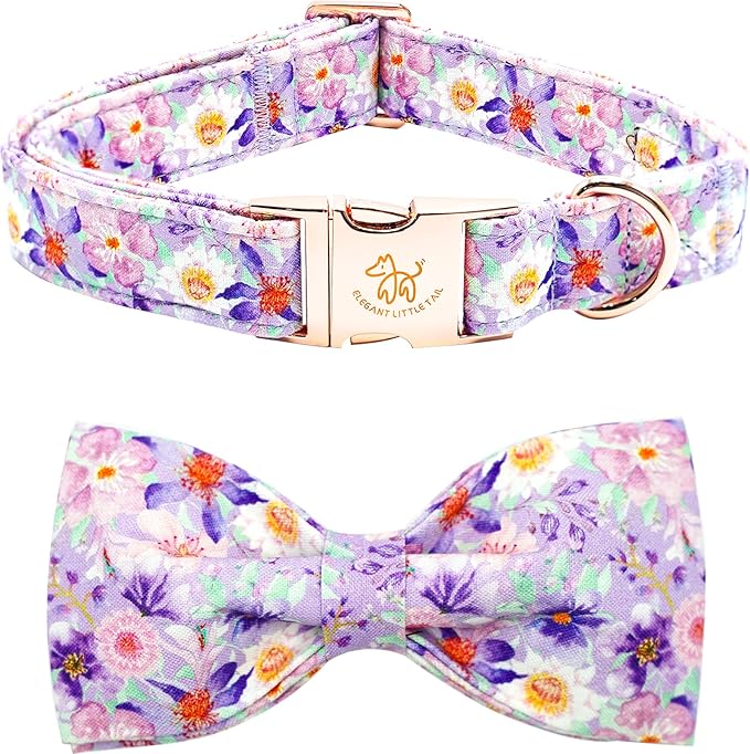 Elegant little tail Dog Collar, Rose Print Pet Collar Summer Dog Collar Durable Metal Buckle Dog Collars Cotton Pet Adjustable Dog Collars for X-Large Dogs