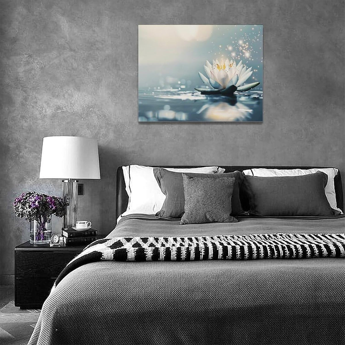 Bathroom Lotus Wall Art Floral Pictures Zen Meditation Wall Decor Yoga Spa Spiritual Canvas Print Painting Artwork for Bathroom Restroom Living Room Bedroom 12"x16"