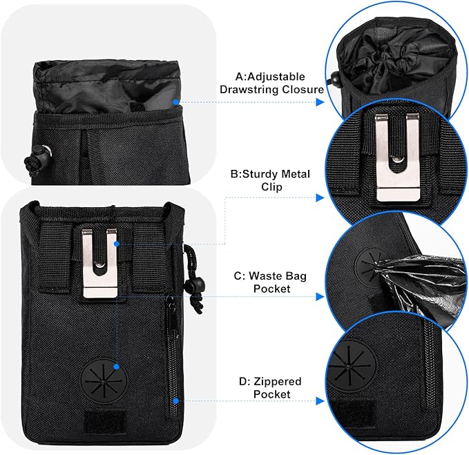 Dog Travel Bag, Airline Approved Pet Travel Bag with 2 Dog Treat Training Pouches for Weekend Pet Travel Supplies & Accessories, Black