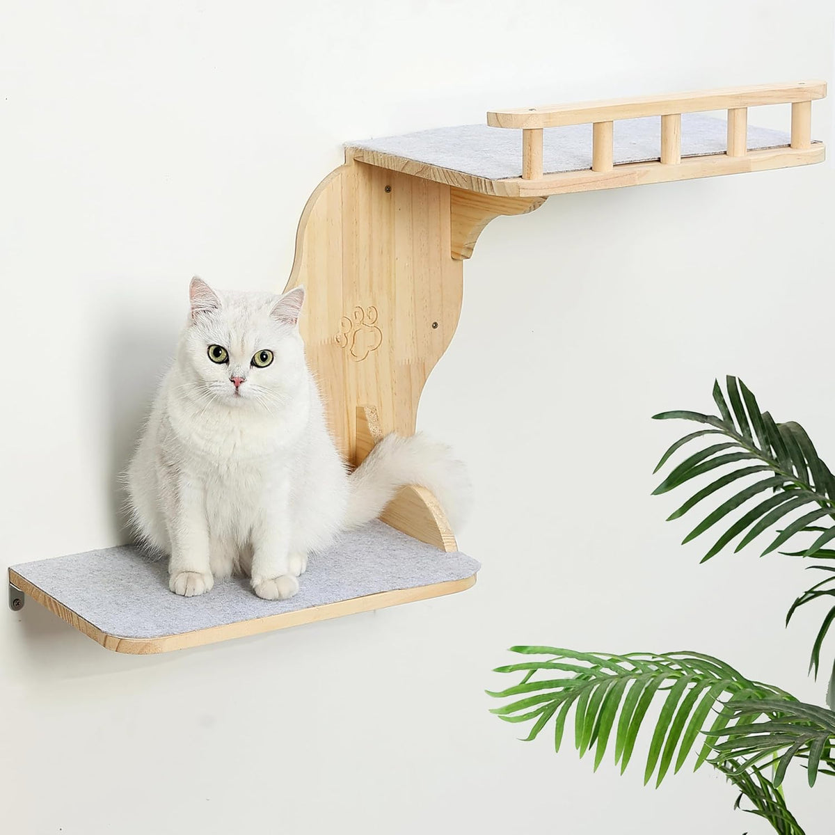 Cat Wall Perches, 2-Levels Corner Shelves Wall-Mounted Platform with Scrathing Mat, Wood Furniture for Indoor Cats Climb,Play and Nap (Right)