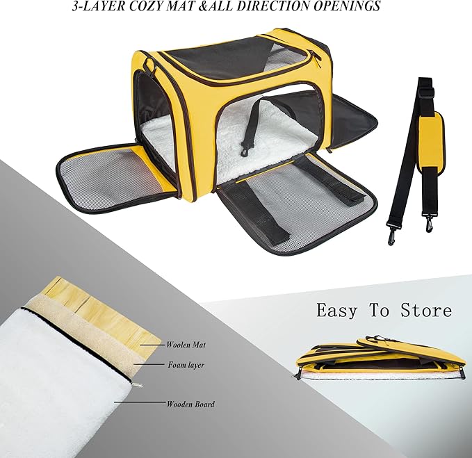 Soft Sided Carrier for Small Medium Cats Dogs,Removable Pad Collapsible Travel Pet Carrier Large Yellow