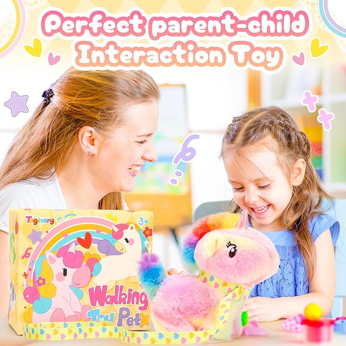 Tagitary Plush Toy Unicorn Stuffed Toys for Kids with Sounds,Walking,Tail Wagging and Head Nodding,Interactive Unicorn Toy for Kids with Leash,Christmas Birthday Gift for Toddlers Kids