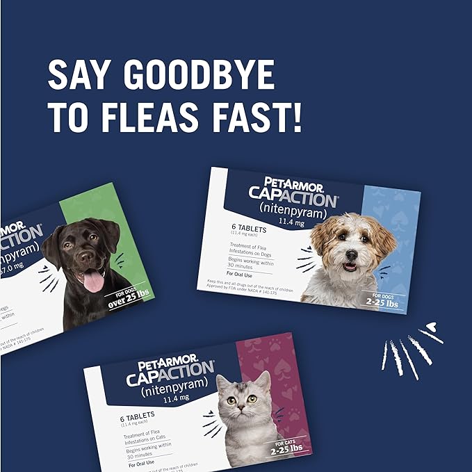PetArmor CAPACTION (nitenpyram) Oral Flea Treatment for Dogs, Fast Acting Tablets Start Killing Fleas in 30 Minutes, Dogs Over 25 lbs, 6 Doses