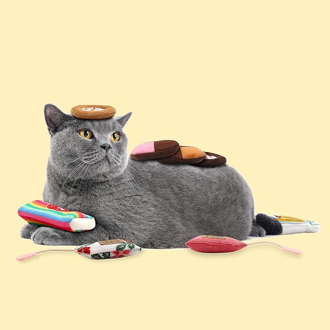 8 Assortments Sweets Value Pack, Natural Interactive Catnip Cat Toys, Toy with Crinkle and Feather, Accessories for Indoor Cat, Kitten Toys