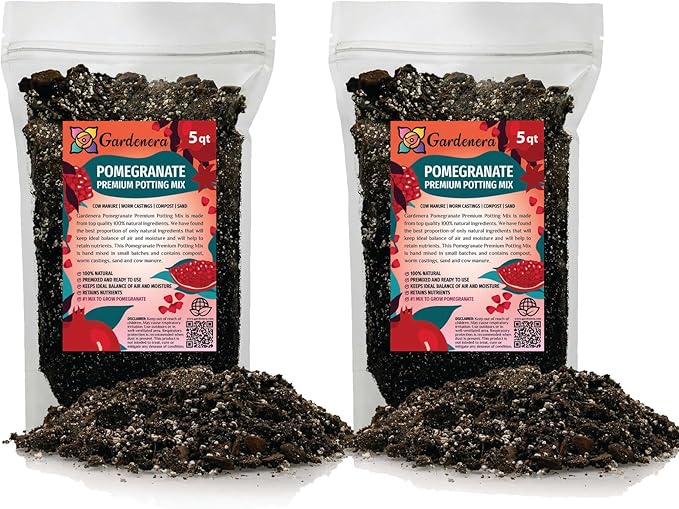 Gardenera Premium Pomegranate Potting Soil Mix - Ideal Nutrient Blend for Growing Robust, Flavorful, and Bountiful Pomegranate Trees - 1 Quart