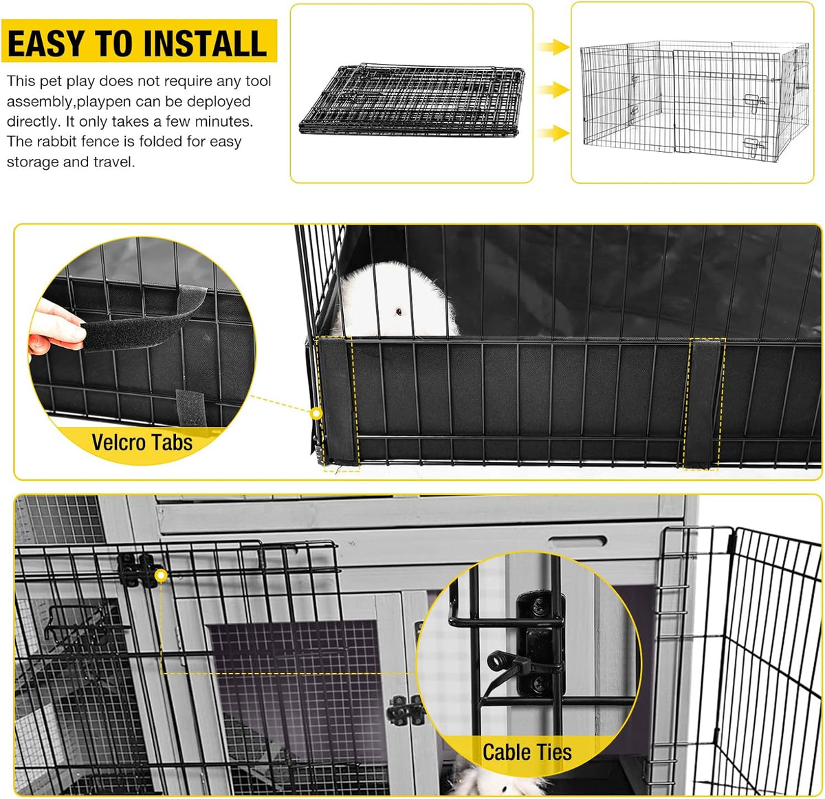 Aivituvin Rabbit Pen Indoor Bunny Pet Playpen Large Guinea Pig Outdoor Exercise Run Pet Enclosure-Playpen ONLY