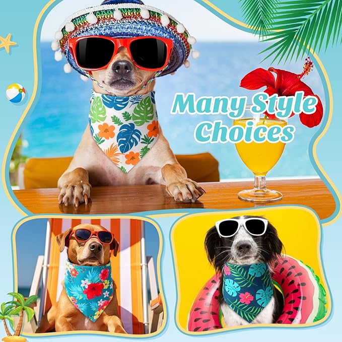 Weewooday 50 Pcs Hawaiian Dog Bandanas Bulk for Dogs Soft Bibs Adjustable Triangle Pet Bandana for Small Medium Large Costume(Hawaii Pattern, 31.5 x 21.7 X21.7 Inch)