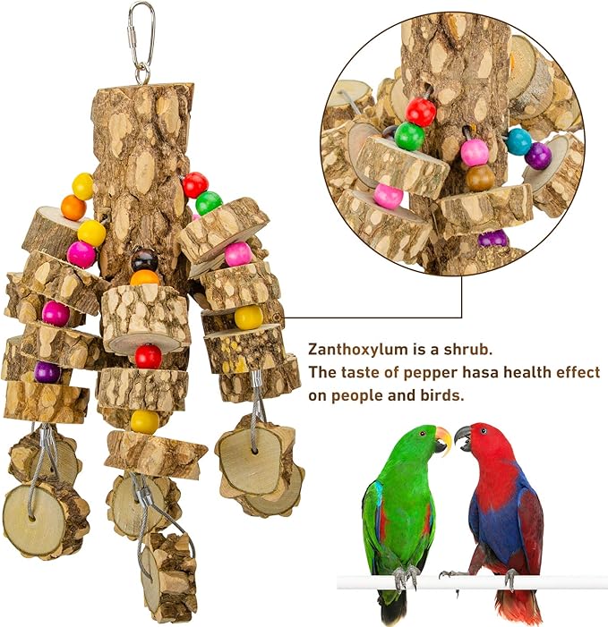MYFAMIREA Parrot Chewing Toys Bird Toys Natural Wood Bird Toys Parakeet Cage Hammock Hanging Toy for Parrots, Cockatoos, African Grey, Cockatiels Small and Medium Birds