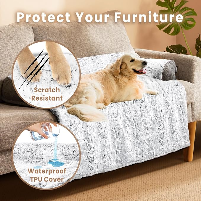 Calming Large Dog Bed for Couch – 41"x37" Washable Non-Slip Plush Sofa Protector for Dogs, Removable Cover, Soft Furniture Mat in Grey